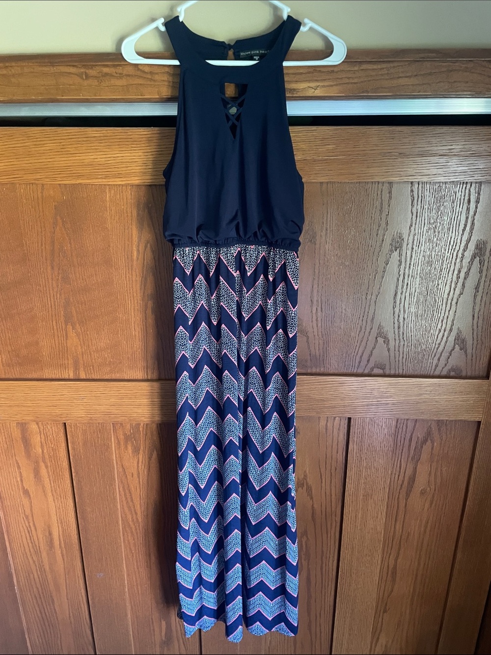 Kohl's Navy and Pink Chevron Maxi Dress